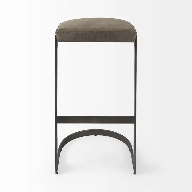 29" Black Leather and Metal Backless Bar Chair