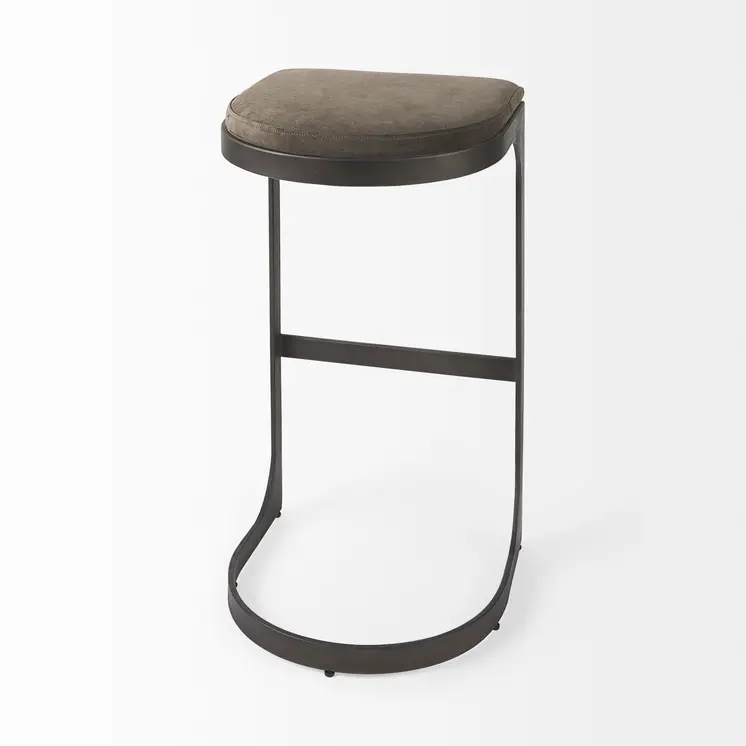 29" Black Leather and Metal Backless Bar Chair