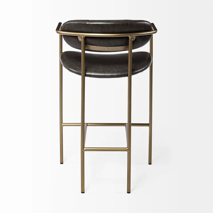 29" Brown and Gold Leather and Metal Low Back Bar Chair