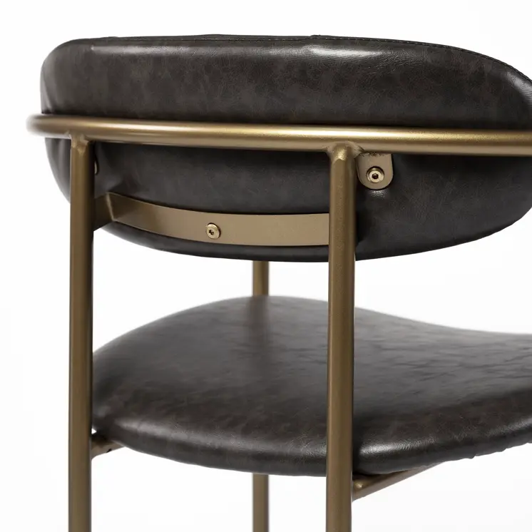 29" Brown and Gold Leather and Metal Low Back Bar Chair