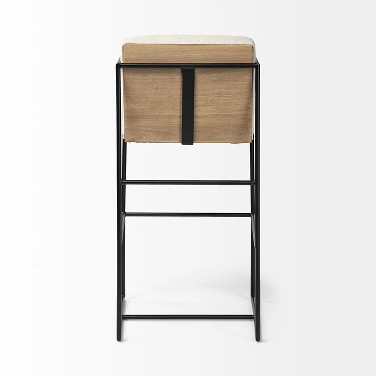 29" Beige and Black Fabric and Metal Counter Height Bar Chair