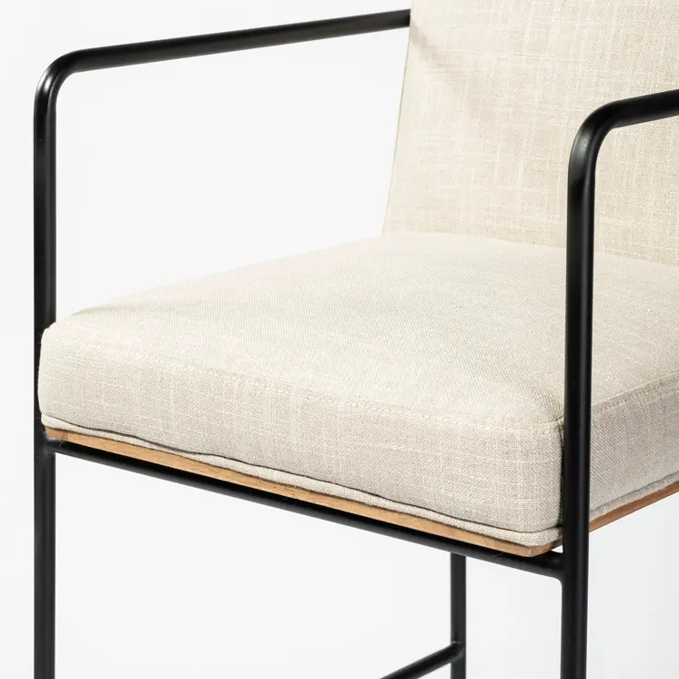 29" Beige and Black Fabric and Metal Counter Height Bar Chair
