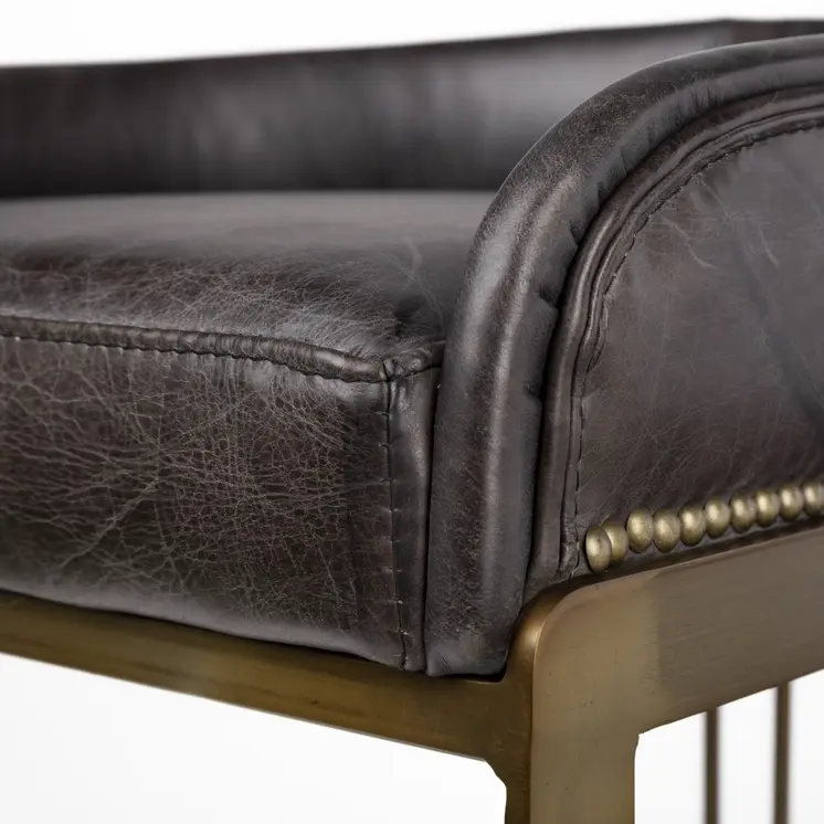29" Black and Gold Leather and Metal Low Back Bar Height Bar Chair