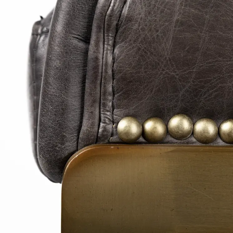 29" Black and Gold Leather and Metal Low Back Bar Height Bar Chair