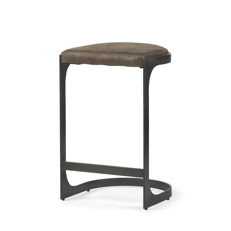 29" Black Leather and Metal Backless Counter Height Bar Chair