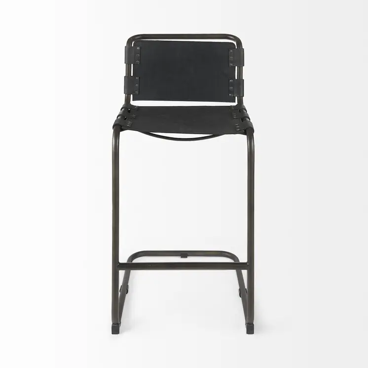 30" Black and Gray Leather and Iron Bar Height Bar Chair