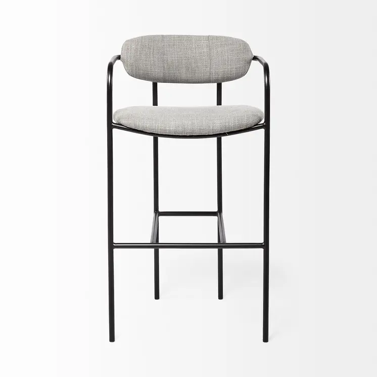 29" Gray and Black Fabric and Steel Bar Chair