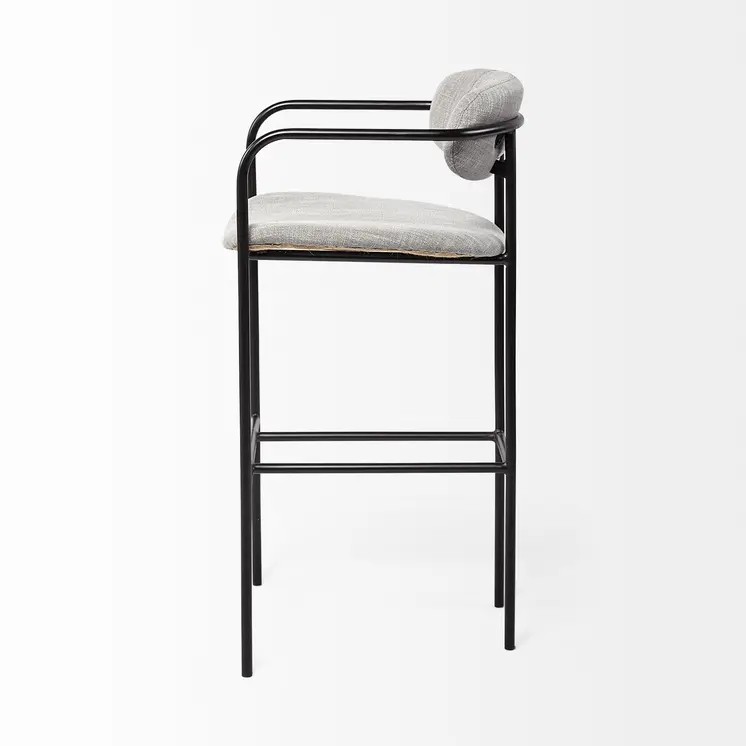 29" Gray and Black Fabric and Steel Bar Chair