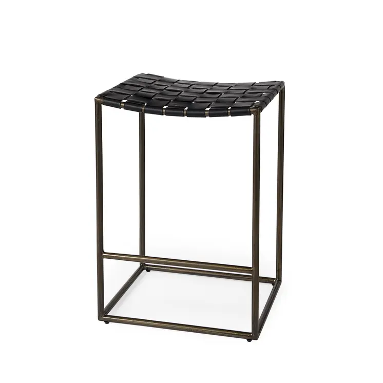 29" Bronze Leather and Metal Backless Bar Chair