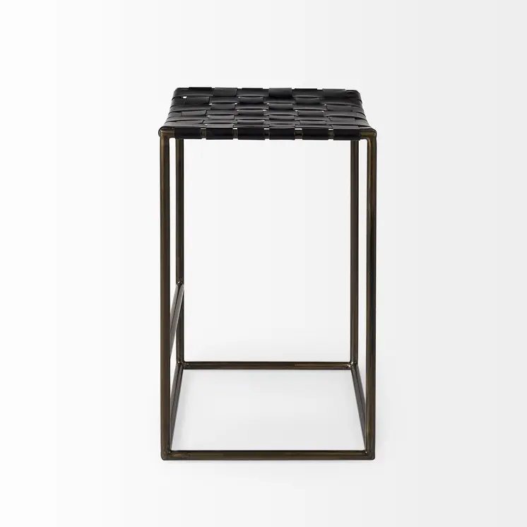 29" Bronze Leather and Metal Backless Bar Chair