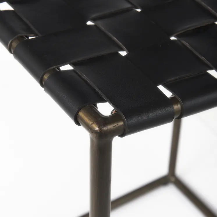 29" Bronze Leather and Metal Backless Bar Chair