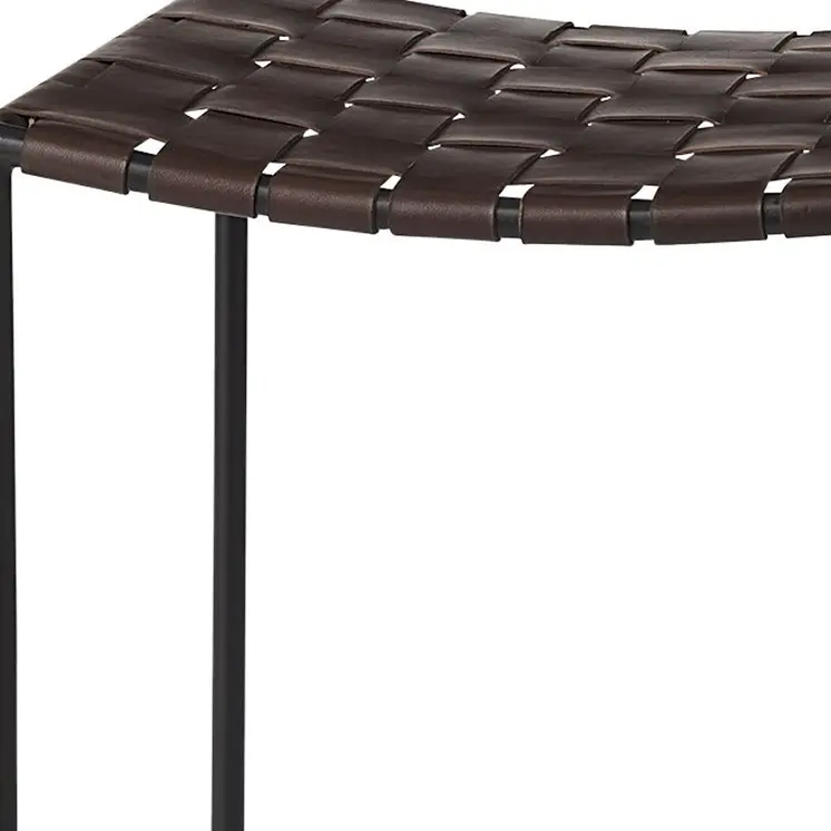 26" Brown And Black Leather And Iron Backless Counter Height Bar Chair