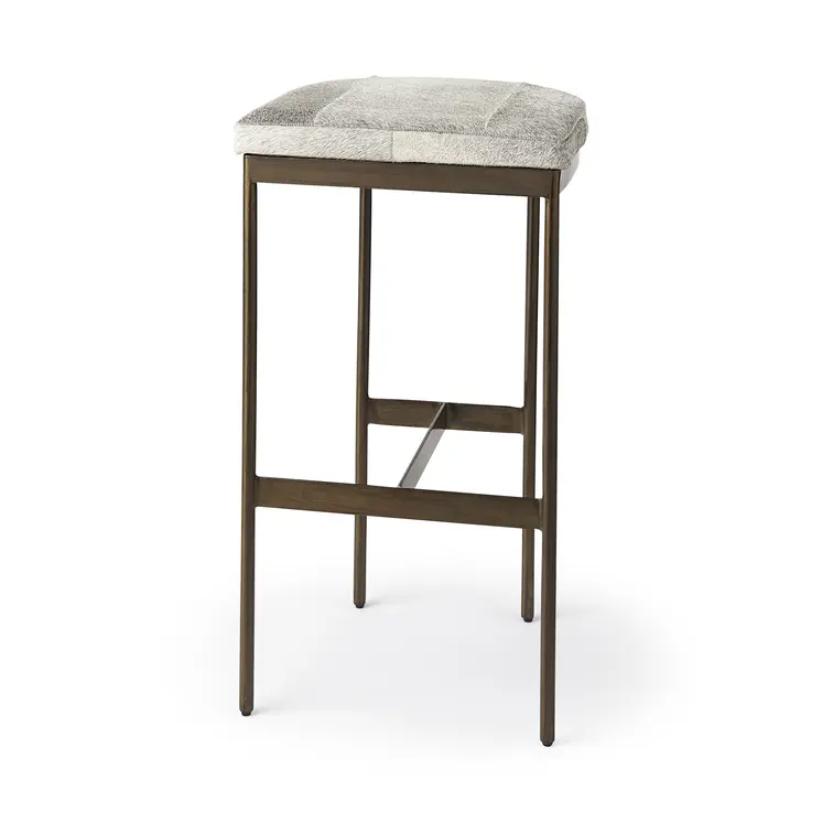 35" Gold Leather and Metal Backless Bar Chair