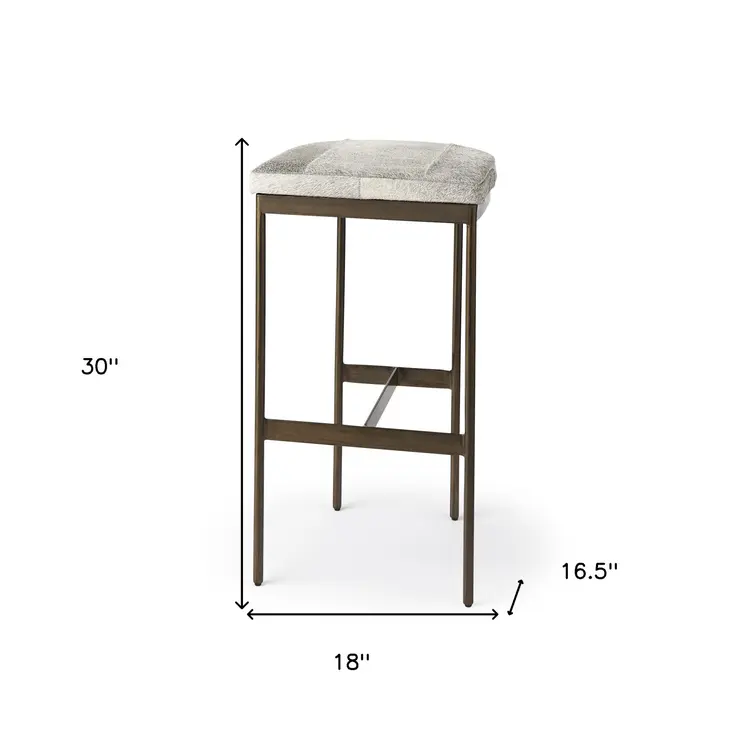 35" Gold Leather and Metal Backless Bar Chair