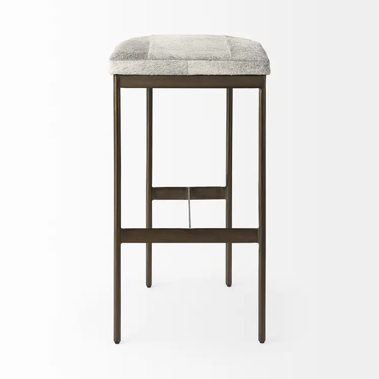 35" Gold Leather and Metal Backless Bar Chair