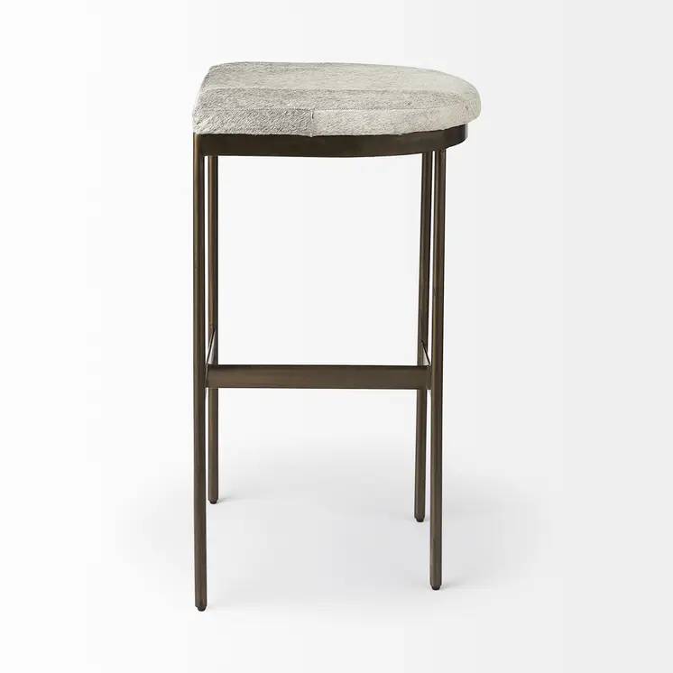 35" Gold Leather and Metal Backless Bar Chair