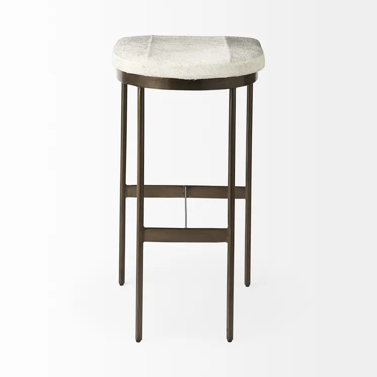 35" Gold Leather and Metal Backless Bar Chair