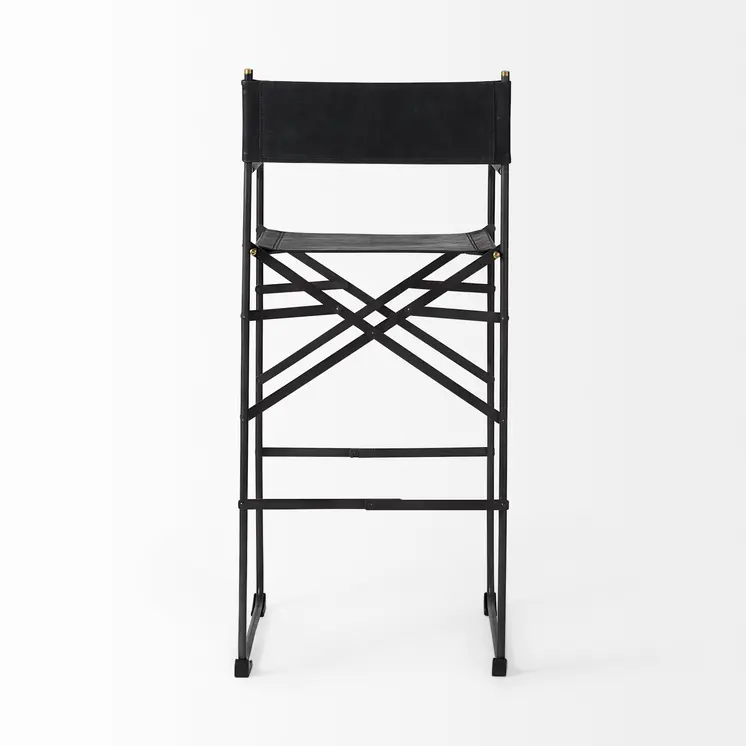 30" Black Leather And Metal Bar Height Bar Chair