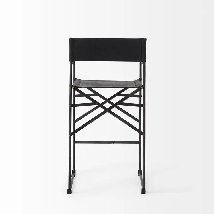 29" Black Leather And Iron Bar Chair