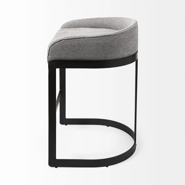 29" Gray and Black Fabric and Metal Low Back Bar Chair