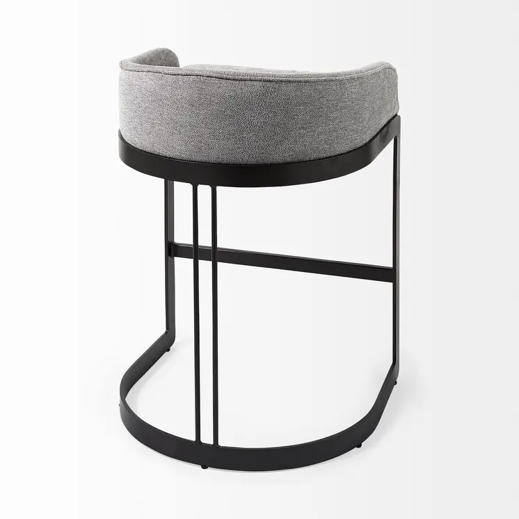 29" Gray and Black Fabric and Metal Low Back Bar Chair