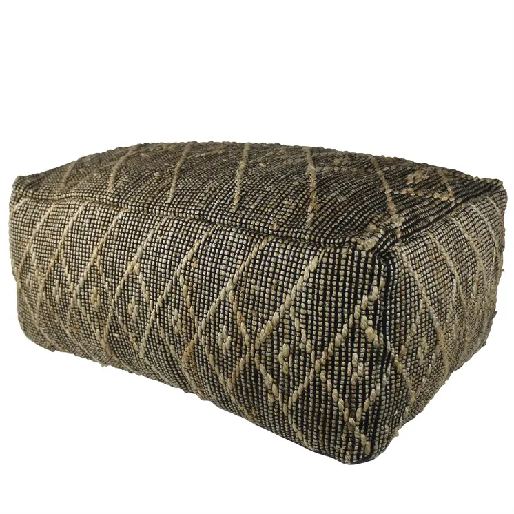 21" Black Cotton Geometric Pouf Ottoman