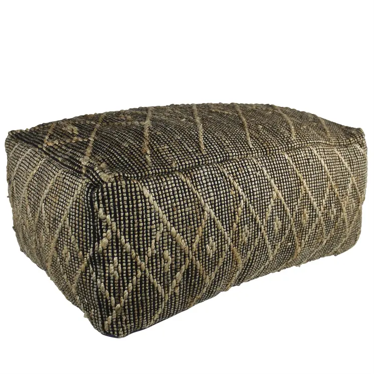21" Black Cotton Geometric Pouf Ottoman