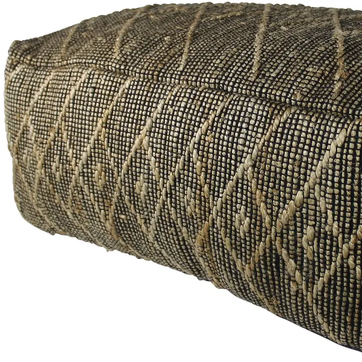 21" Black Cotton Geometric Pouf Ottoman