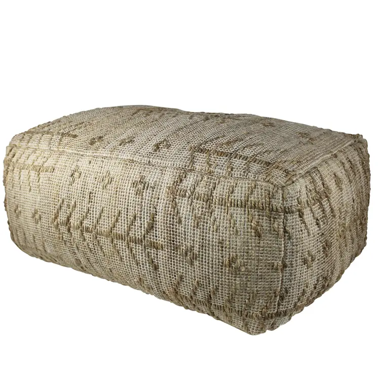 34" Natural Cotton Geometric Pouf Ottoman