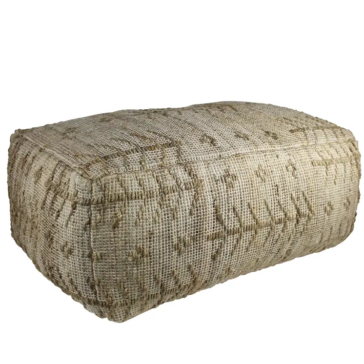 34" Natural Cotton Geometric Pouf Ottoman
