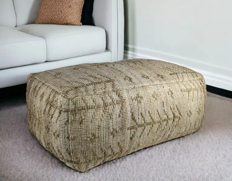 34" Natural Cotton Geometric Pouf Ottoman