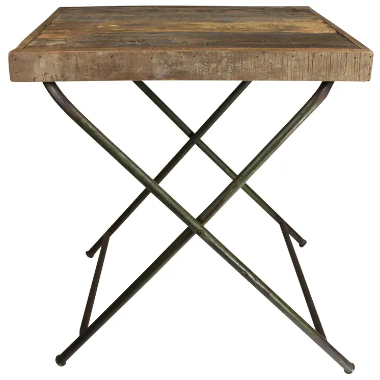 30" Brown And Charcoal Solid Wood And Iron Cross Legs End Table
