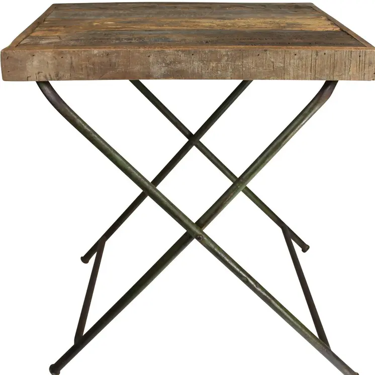 30" Brown And Charcoal Solid Wood And Iron Cross Legs End Table