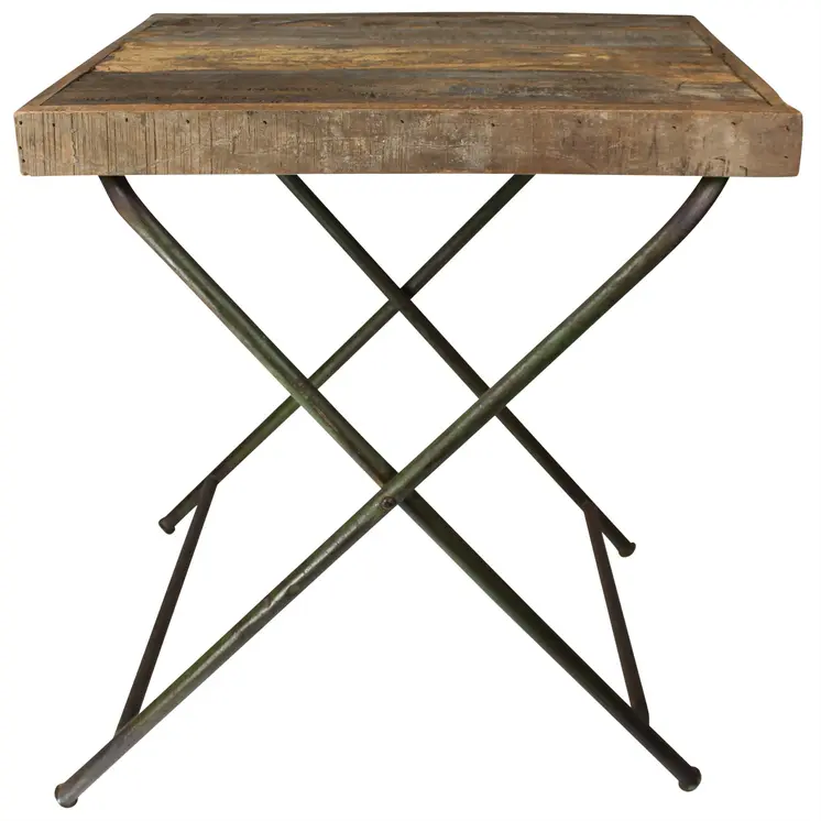 30" Brown And Charcoal Solid Wood And Iron Cross Legs End Table
