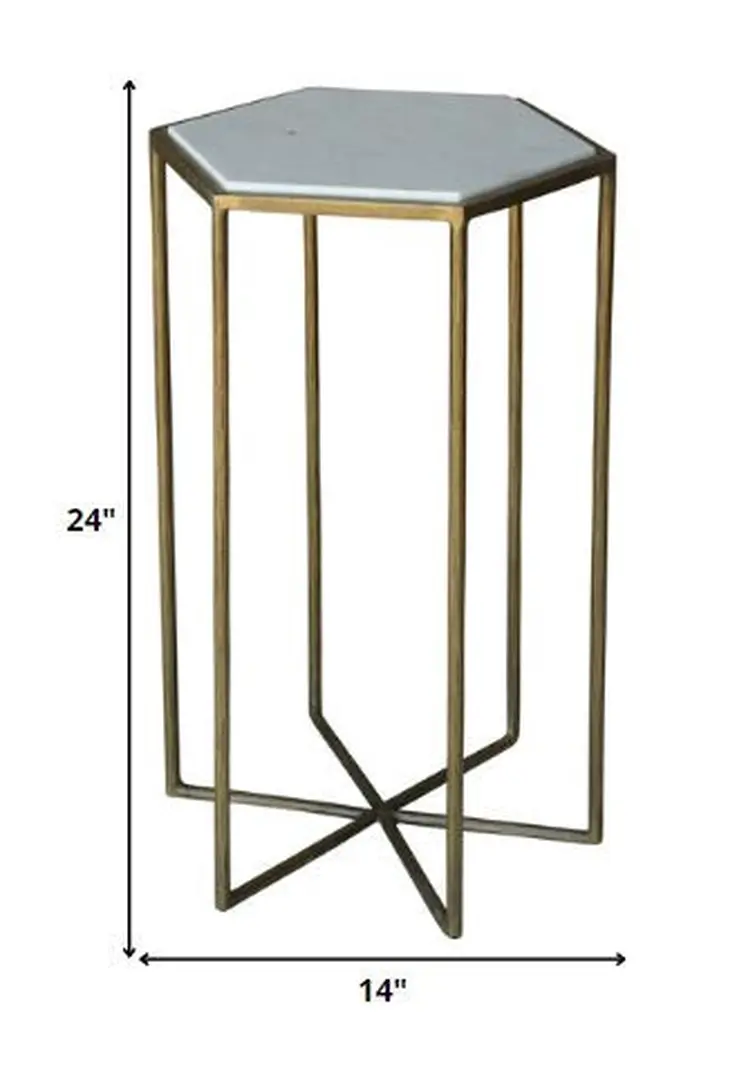 24" Brass And White Iron Round End Table