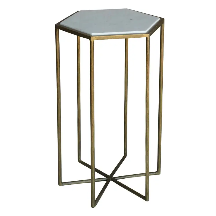 24" Brass And White Iron Round End Table