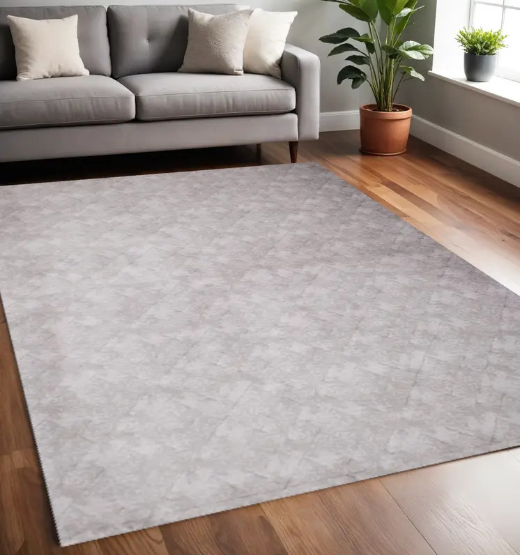 5' X 8' Gray Distressed Diamonds Area Rug