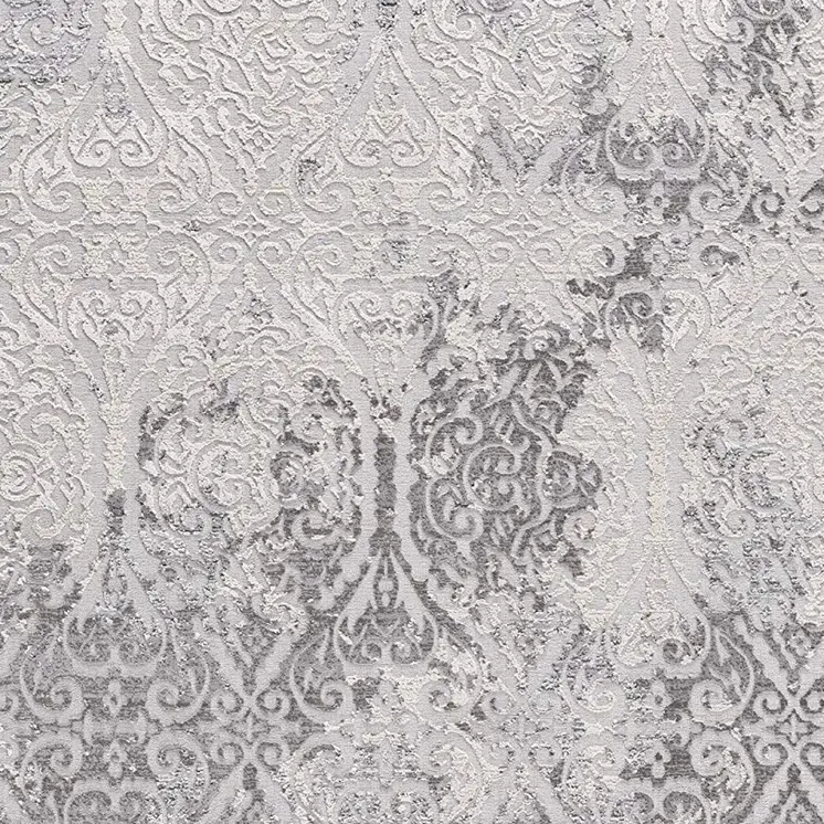 5' X 8' Cream And Gray Tinted Ogee Pattern Area Rug
