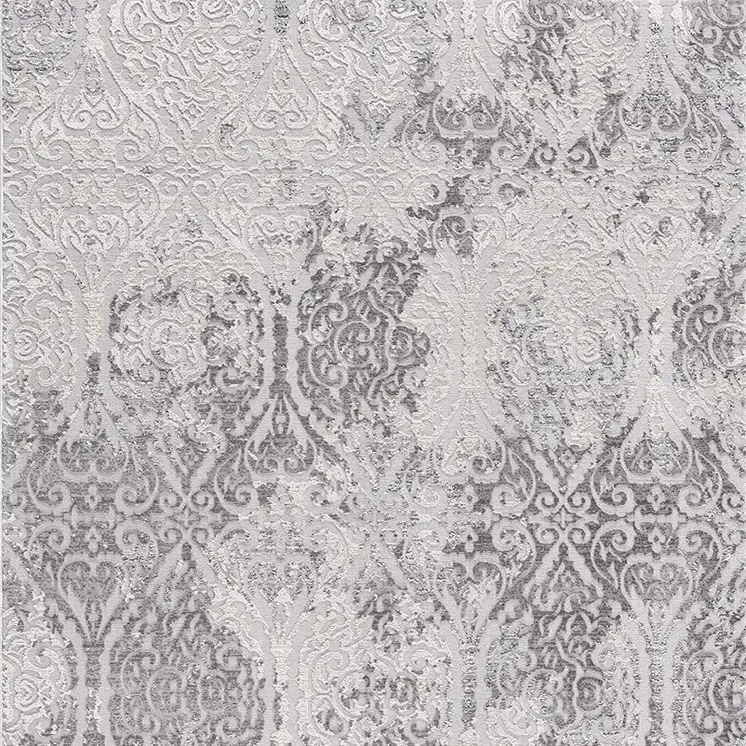 7' X 10' Cream And Gray Tinted Ogee Pattern Area Rug