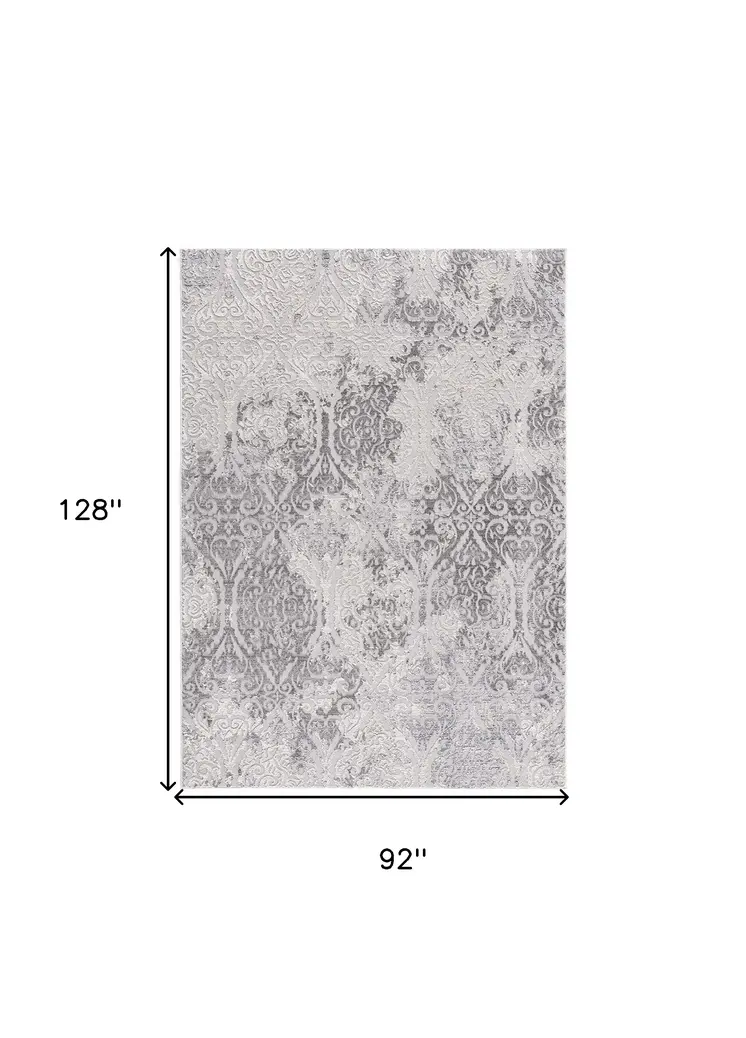 8' X 11' Cream And Gray Tinted Ogee Pattern Area Rug