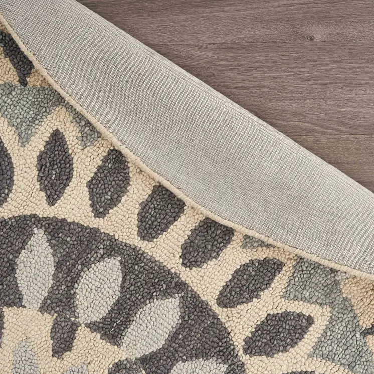 4' Round Gray Floral Bloom Area Rug