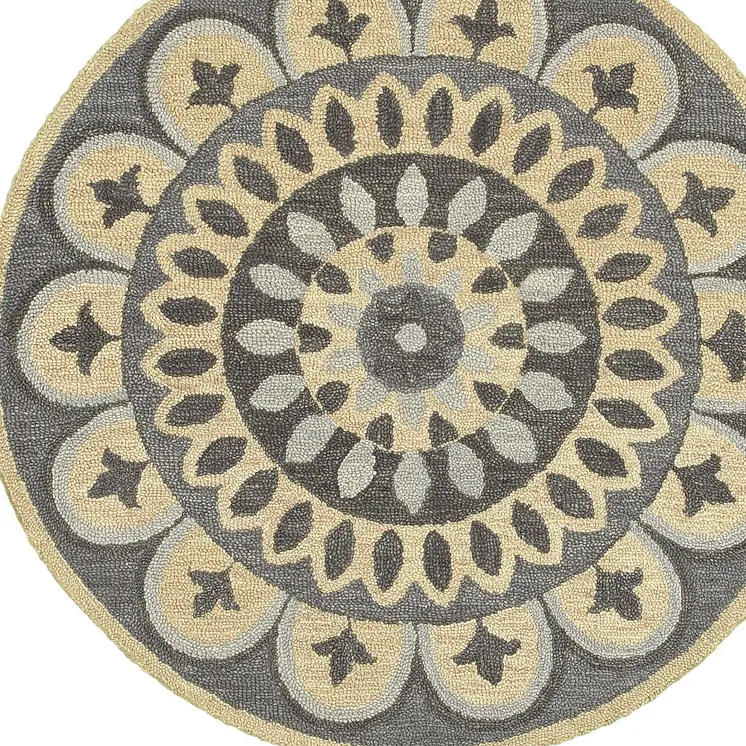 6' Gray Round Wool Geometric Hand Tufted Area Rug