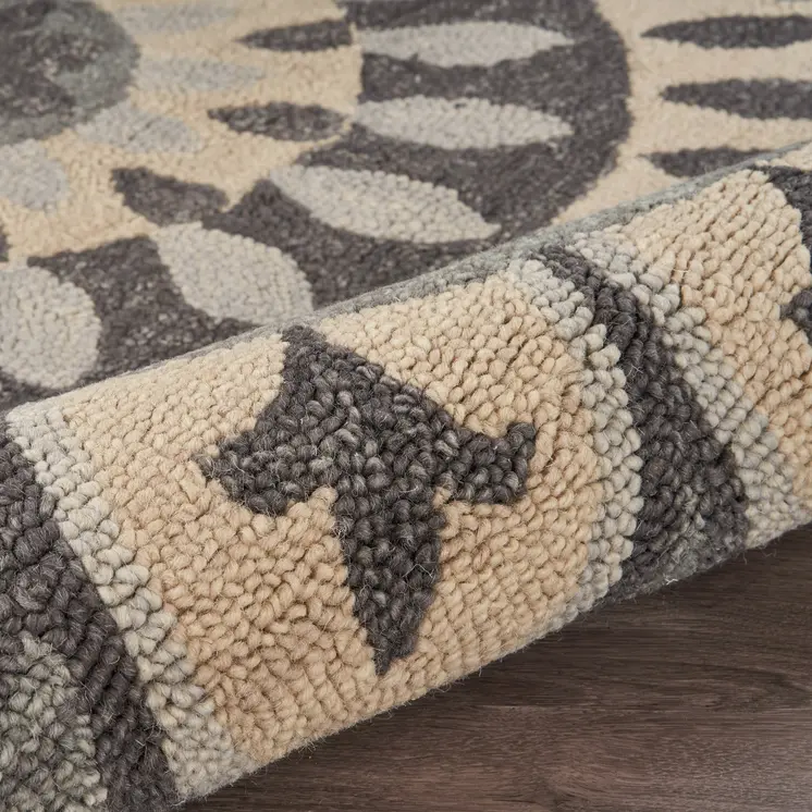 6' Gray Round Wool Geometric Hand Tufted Area Rug
