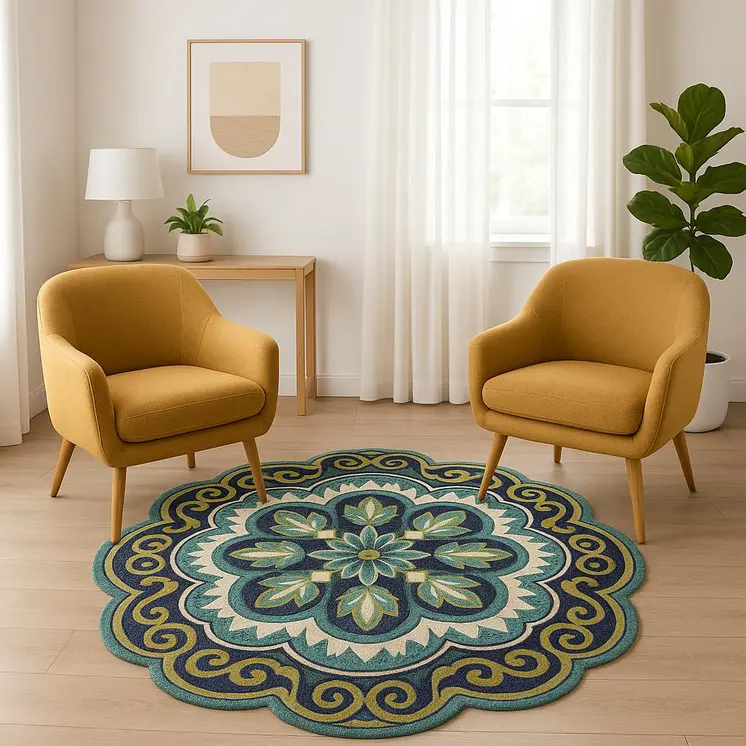 6' Green And Ivory Wool Geometric Hand Tufted Round Rug