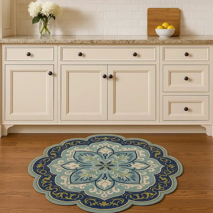 4' Blue And Green Wool Geometric Hand Tufted Round Rug