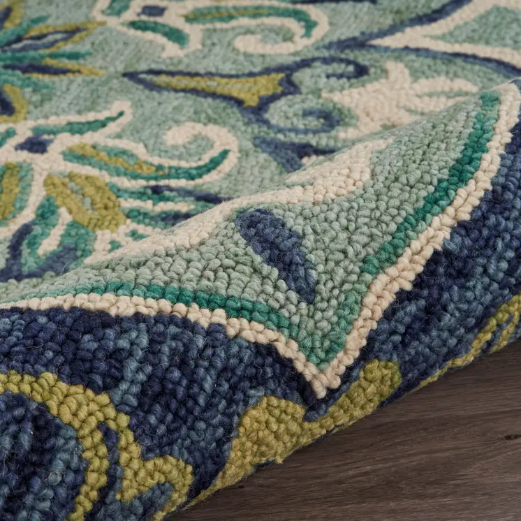 6' Blue And Green Wool Geometric Hand Tufted Round Rug