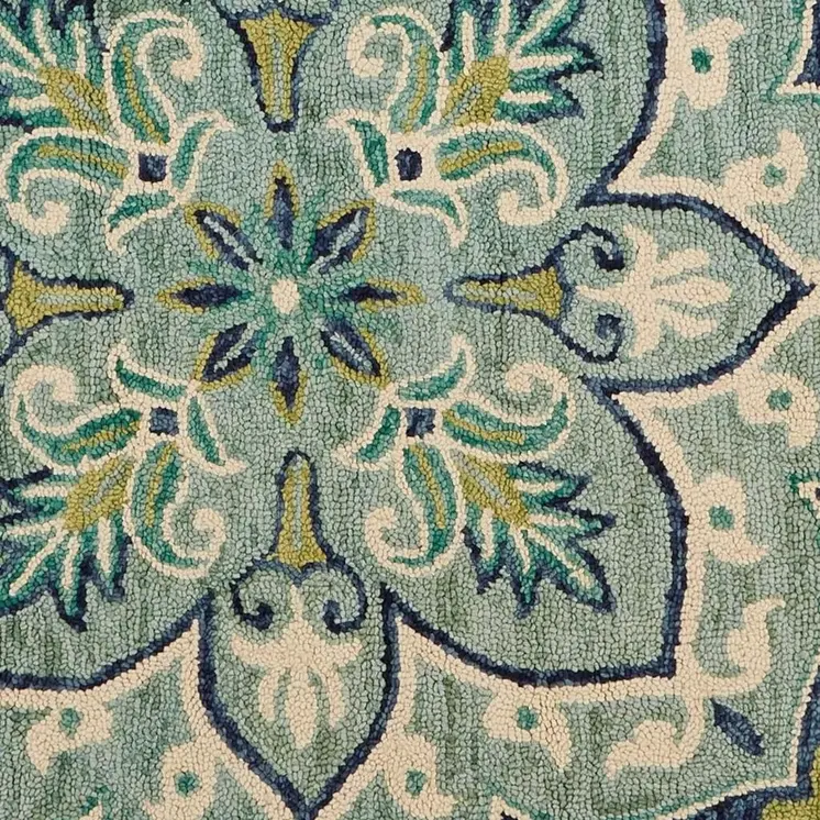 6' Blue And Green Wool Geometric Hand Tufted Round Rug