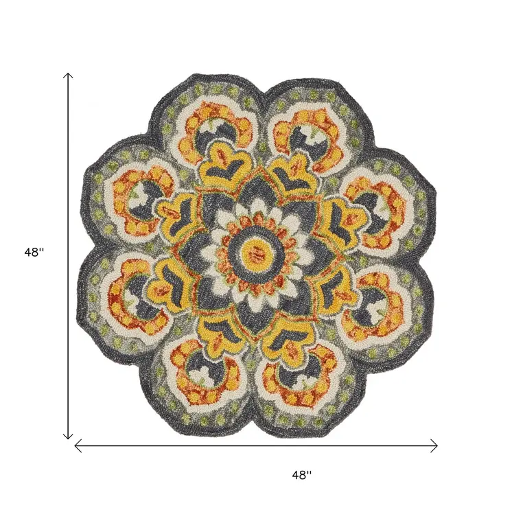 4' Gray Wool Geometric Hand Tufted Round Rug
