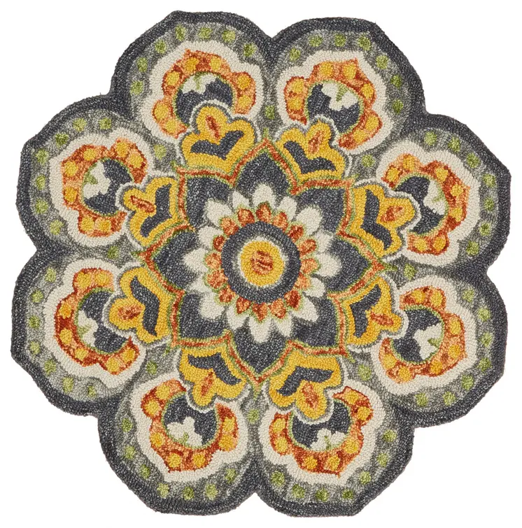 6' Gray Wool Geometric Hand Tufted Round Rug