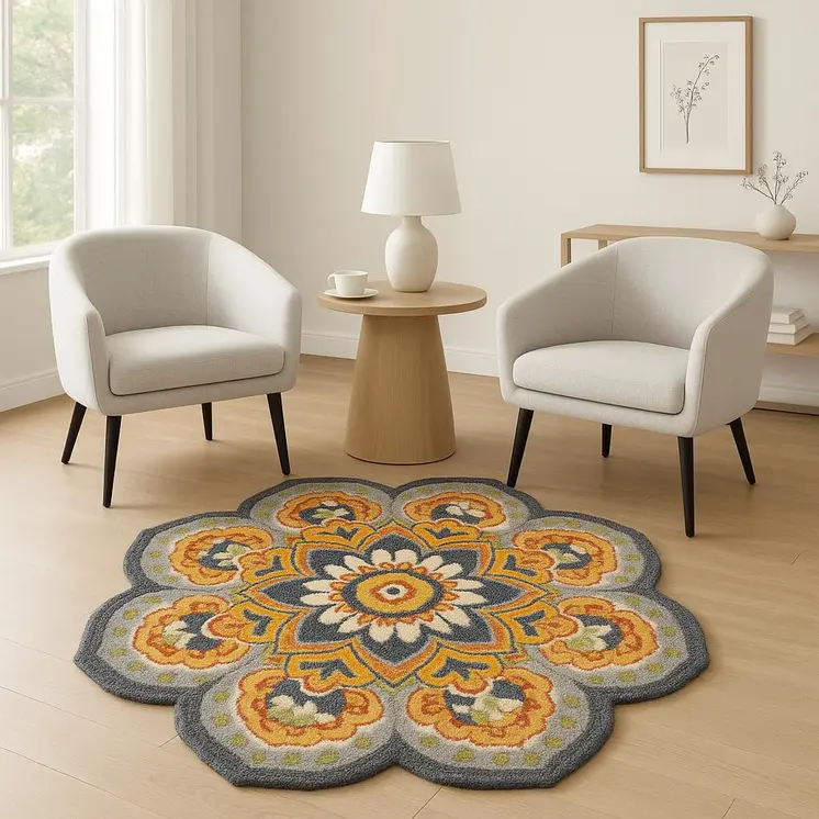 6' Gray Wool Geometric Hand Tufted Round Rug